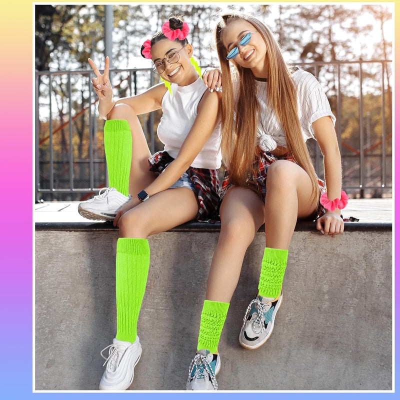 TRIITECH Store Neon Slouch Socks for Women, 80s 90s Scrunch Knee High Socks with Neon Earrings and Scrunchies for 80s 90s Party - Image 5